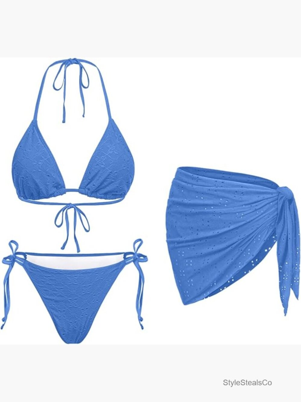 3 Piece Bikini Set with Cover Up Halter Triangle String Tie Side Swimsuits